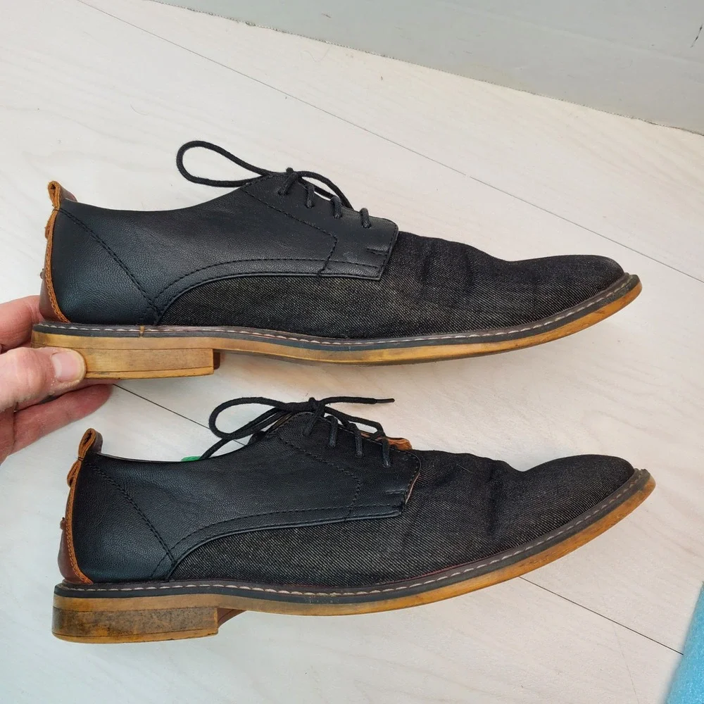 Madden Mens Yanton Black Denim Leather Derby Dress Shoes Size 11‎